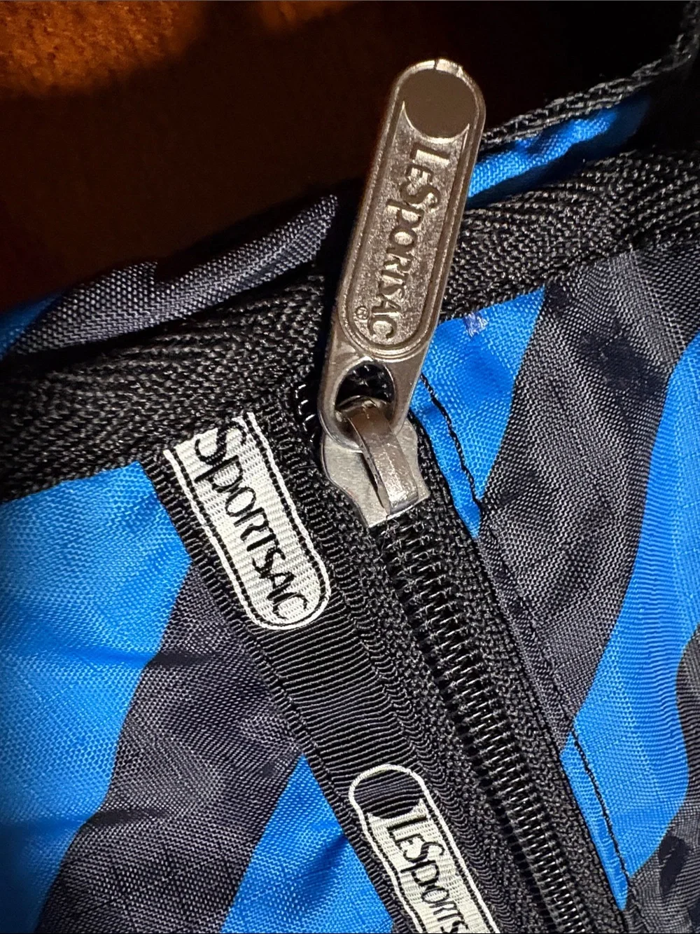 Lesportsac Blue and Black Diagonal Stripe Messenger Bag